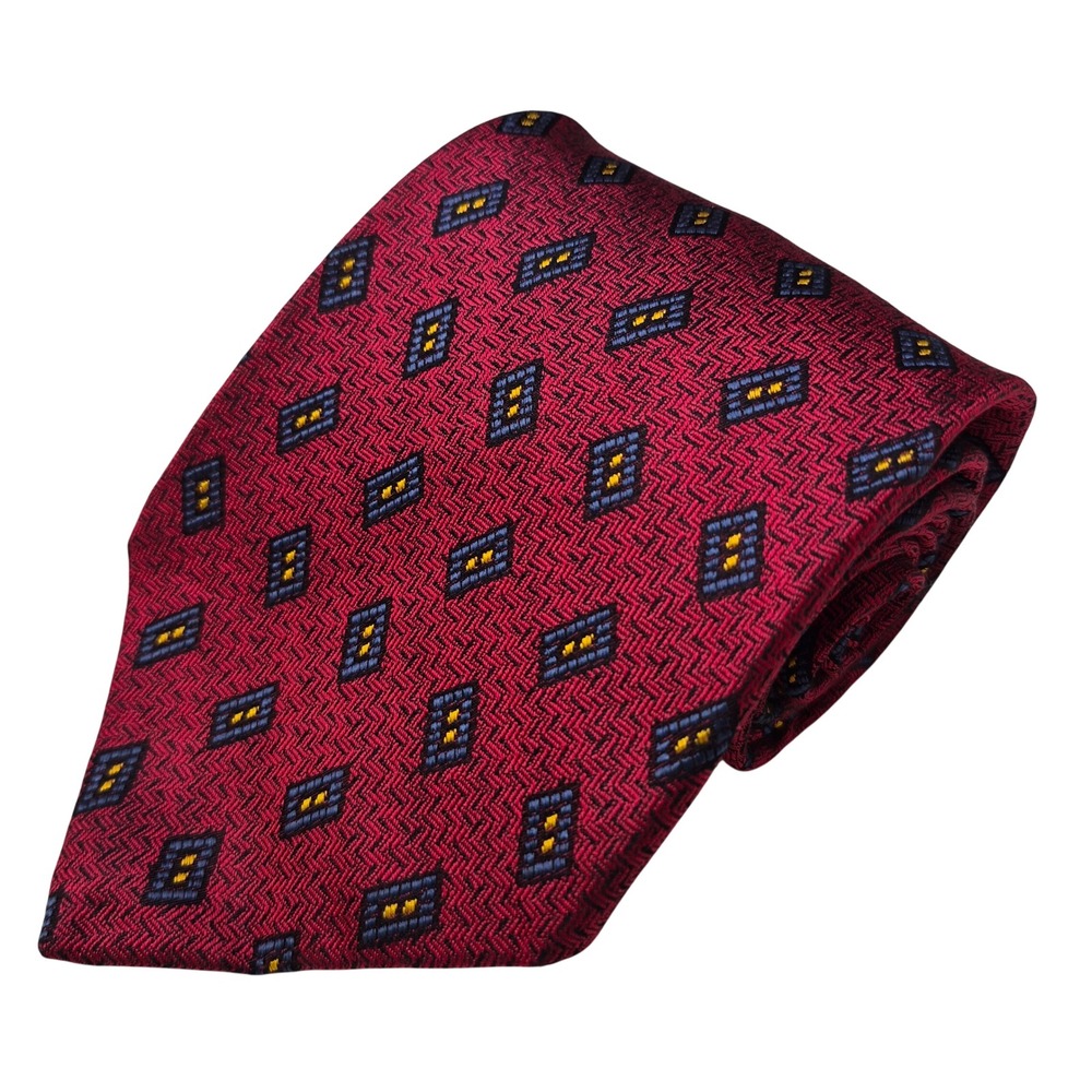 Robert Talbott Tie Mens Red Geometric Silk Necktie Vtg Nordstrom USA Made 4"x58"
